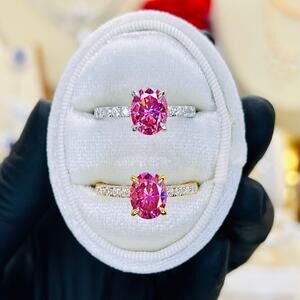 2.36ctw Pink Oval Moissanite Pavé Engagement Ring in Sterling Silver